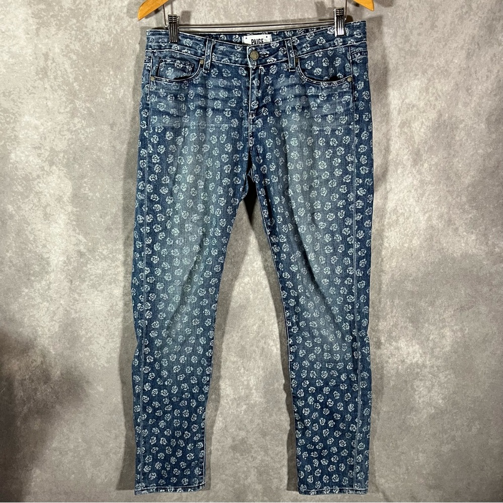 Paige Jeans Womens 29 Blue Skyline Ankle Peg Allover Print Rose Stretch Denim